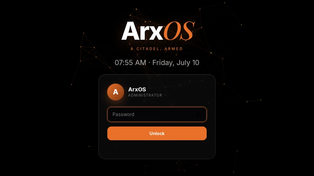 ARXOS login and lock screen