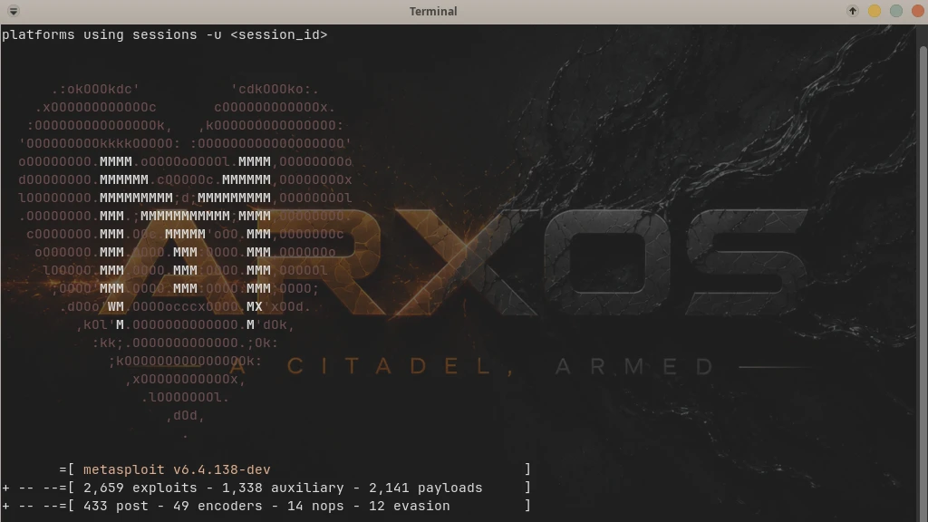 Metasploit running on ARXOS